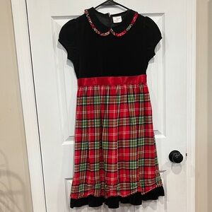Hanna Andersson Black Velvet and Red Plaid Dress girls 10-12